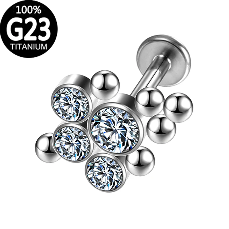 

G23 Titanium piercing sexy Lip Bars Ear Internal beads Helix Lobe Tongue septum zircon lip stud puncture body Jewelry for women
