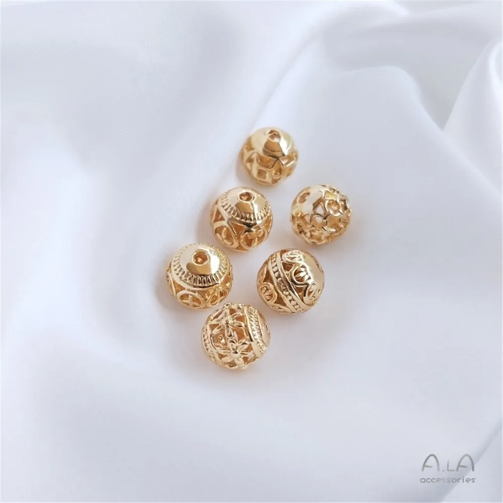 

14K Gold Filled Plated Hollow out flower ball heart copper coin grain round beads DIY ornaments bracelet loose beads 10mm