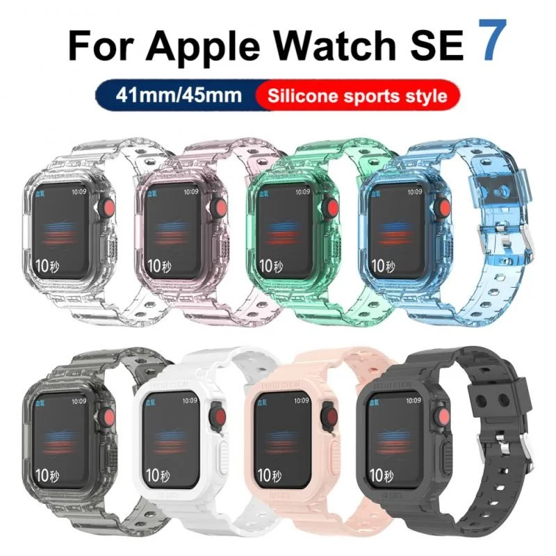 

For Apple Watch 7 Band Series Transparent Glacier Strap Case 41MM 45MM Silicone Bracelets IWatch 7 Clear Sports Watchband