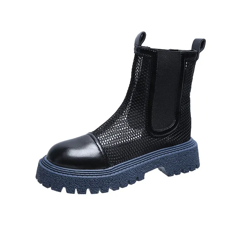 2022 New Super High Heel Fashion Net Boots Women  Zipper Ankle Boots Spring Summer Thick Heel Round Toe Boots