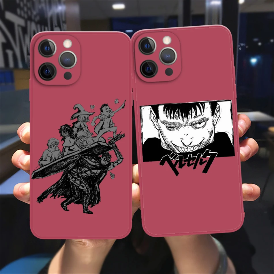 

Anime Berserk Guts Liquid silicone soft Phone Case for iPhone 13 12 11 Pro Max 12 13 Mini Camellia red Lens Protective sleeve