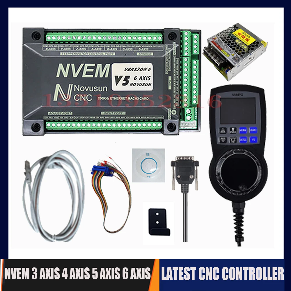 New Update Mach3-Nvem/Nvum Cnc Controller Ethernet/usb3/4/5/6 Axis 200khz Motion Control Card 6 Axis Digital Display Handwheel