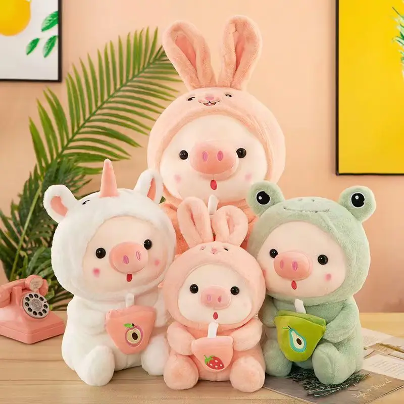 

25CM Kawaii Pig Plush Toy Stuffed Animal Bunny Frog Unicorn Tiger Pillow Cup Milk Tea Boba Plushie Doll Birthday Gifts