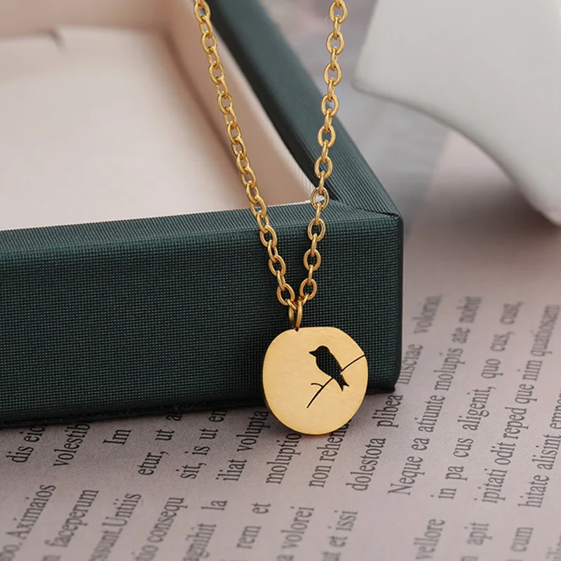 Cute Bird On a Branch Chokers Necklaces For Women Couple Stainless Steel Necklace Golden Color Choker Pendant Jewelry Gift