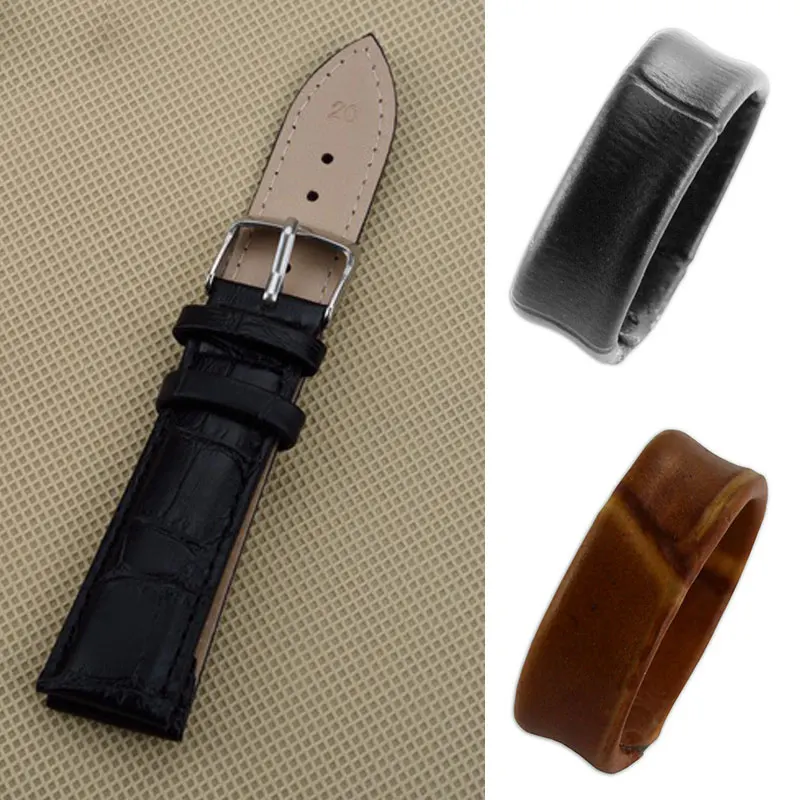 

1PC Genuine Leather Watch Strap Keeper Ring Hoop Loop Black Brown Watchband Holder Retainer Size 14mm/16mm/18mm/20mm/22m/24mm