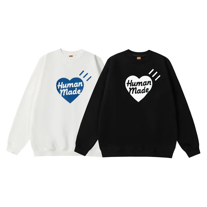 

23FW Winter Fashion 인간이 만든 Love Cartoon Logo Hoodie Made By Men Women Loose Comfy Plush Sweatshirt Pullover