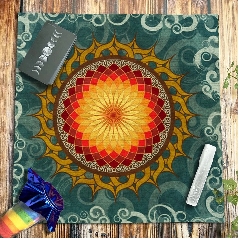 

Mandala Flower Of Life Crystal Lattice Tarot Tablecloth Velvet Altar Cloth Divination Fortune Astrology Oracle Cards Pad 49x49CM