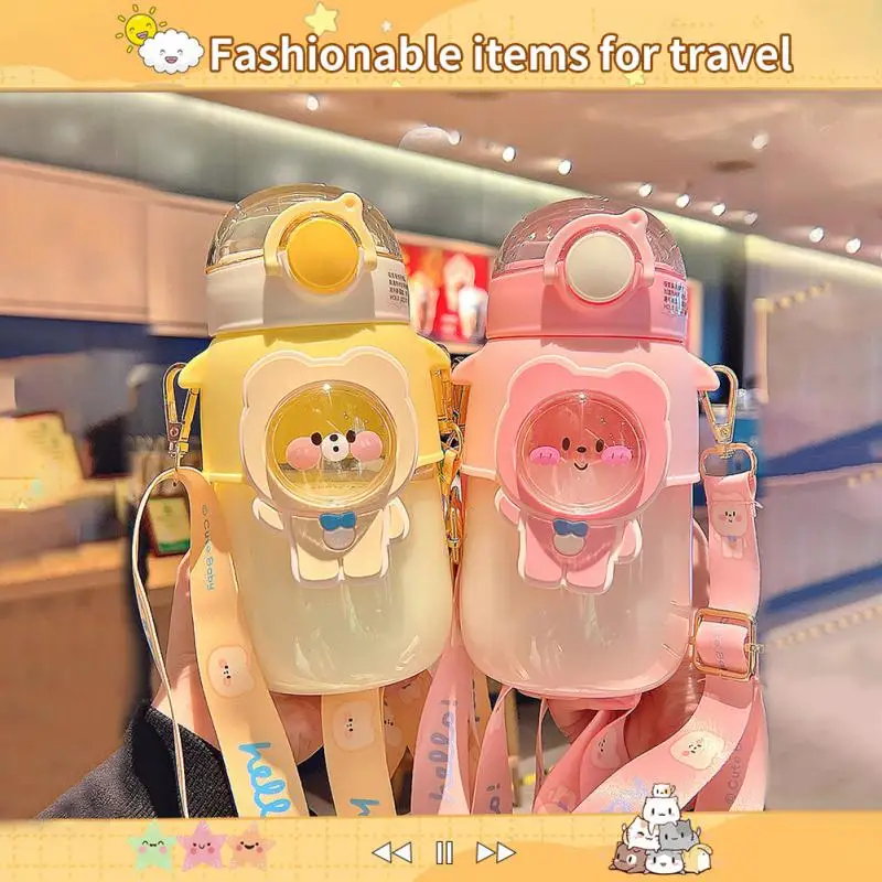 

Internet Celebrity Kawaii Cartoon Big Belly Cup With Straw Rope Girl's Heart Large-capacity Water Bottles Plastic Drinkware New