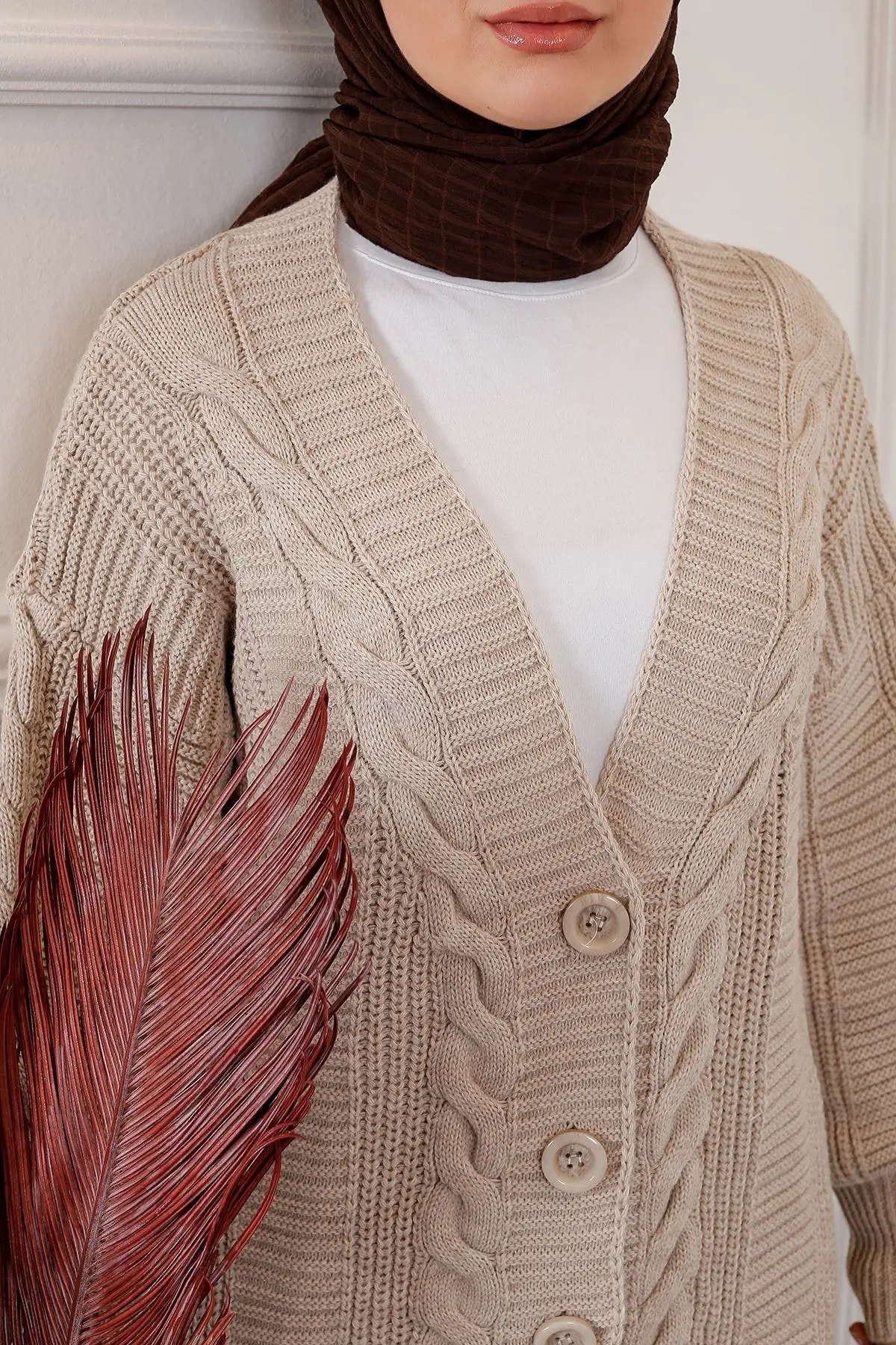 

910 Stone Braided Hair Cardigan TRN910 Women Muslim Sweater