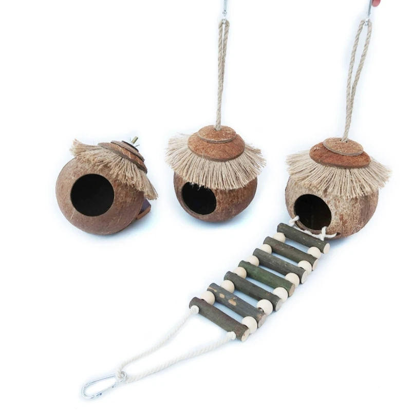 

Coconut-Shell Bird Nest Birdcage Hanging Nest Wood Sleep Bed Bird Supplies 40JA