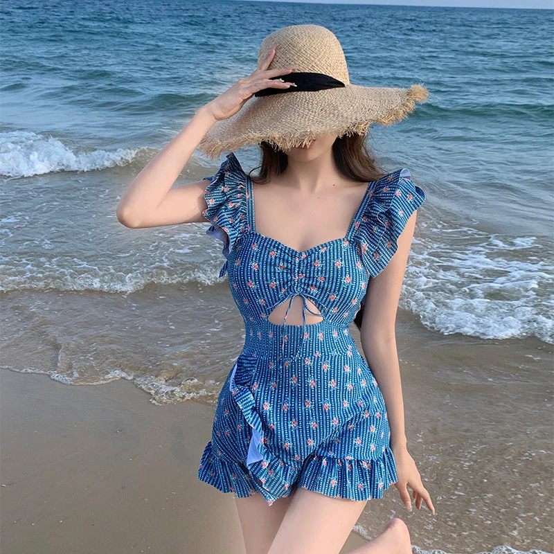 

Сексуальный купальник для женщин, пляжная мода, цельный винтажный бикини 2022, женская новая юбка, ретро, корейский купальник, маленький принт...