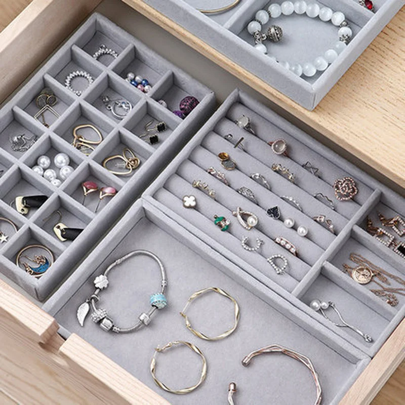 

Velvet Jewelry Storage Tray Display Jewel Holder Stand Bracelet Necklace Ring Storage Box Showcase Drawer Jewelry Organize