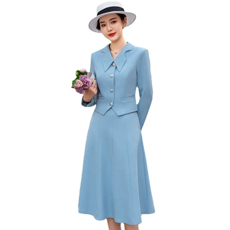 Office Lady Skirt Suits French Style Two Piece Set Women Long Sleeve Single Breasted Short Blazer + A Line Skirt 2 Piece Outfits