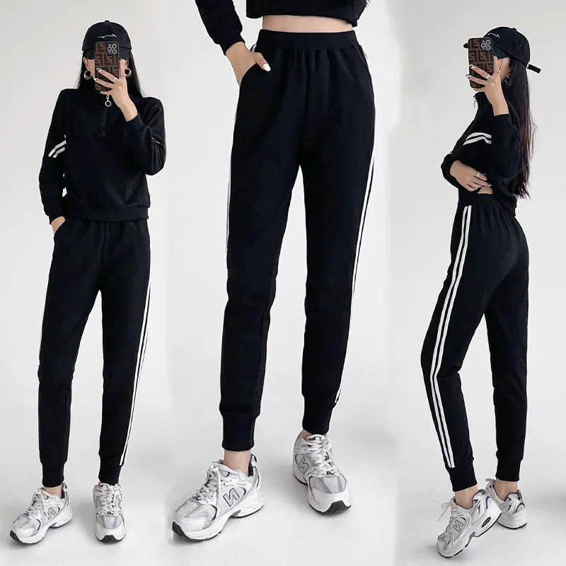 

Spring Autumn Women Tracksuit Sportswear Cotton Korean Style Stripe Sweatshirt+pant Running Jogger Fitness Workout Casual Set