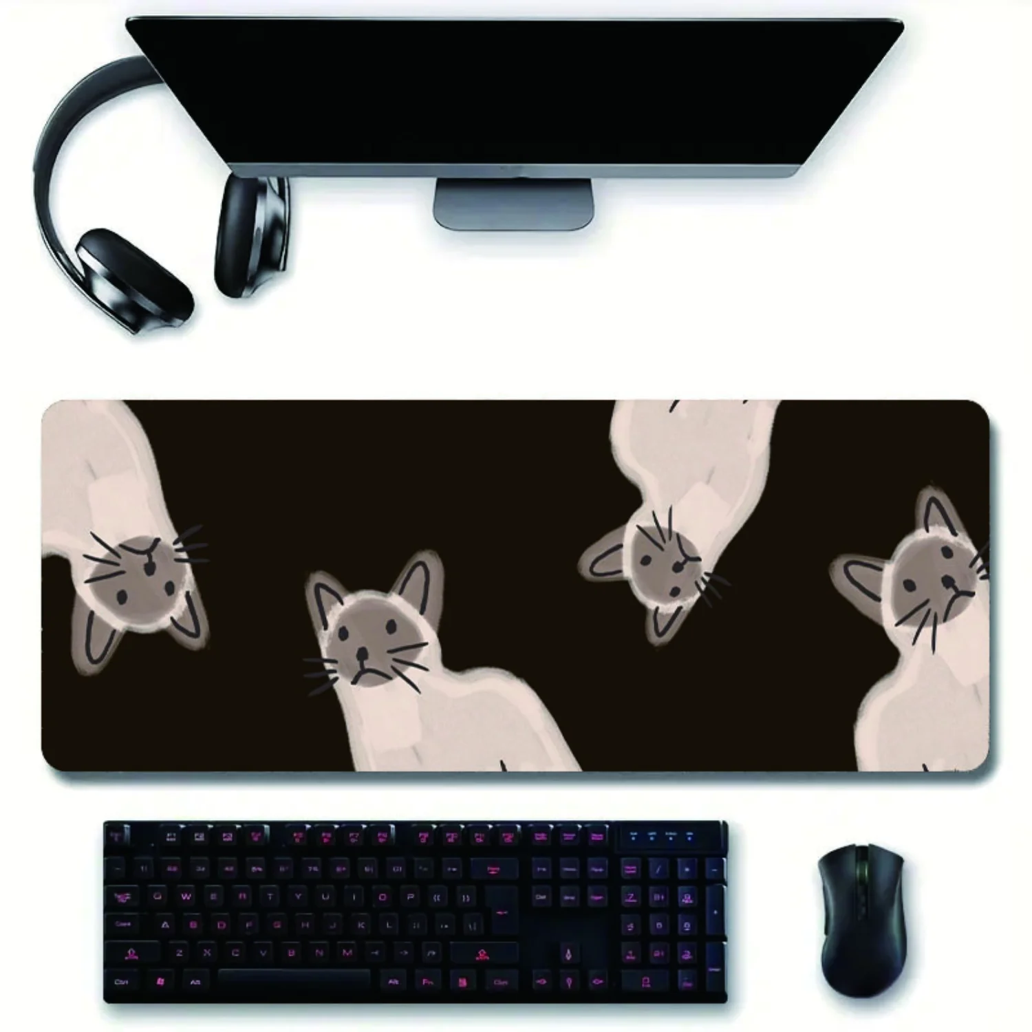 Большой игровой коврик для мыши с милым сиамским котом нескользящий