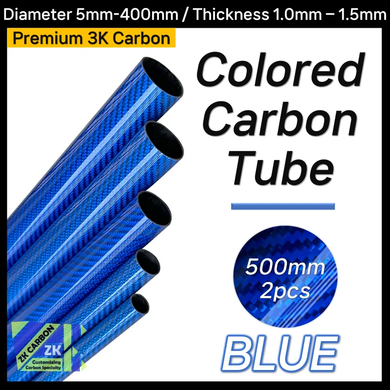 

2pcs/lot 500mm Blue Colored Carbon Fiber Tube OD 5-30mm For RC Airplanes Parts Glossy Twill Carbon Tube 3K Material