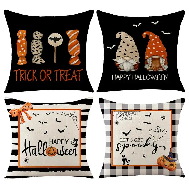 

Halloween Pillow Cover Linen Throw Pillow Case 18X18 Inches Holiday Farmhouse Rustic Decorations For Home Halloween Couch