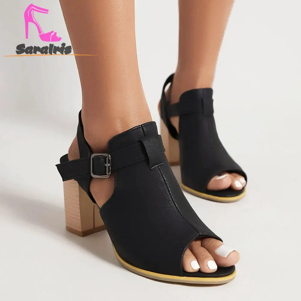 

Женские босоножки с открытым носком, сандалии на высоком толстом каблуке, с пряжкой на щиколотке, офисные туфли, Новинка лета 2023