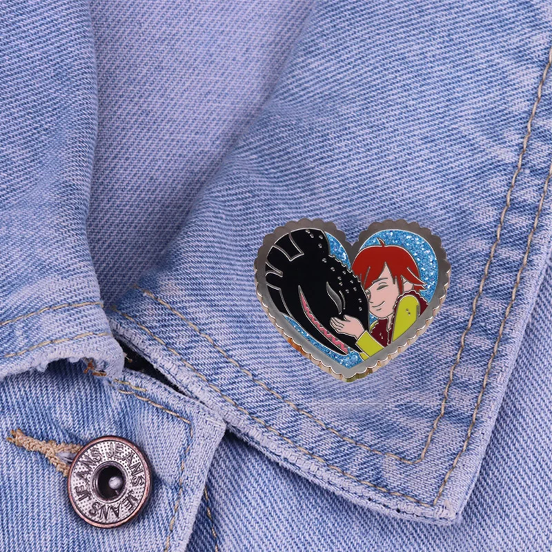 

Disney How To Train Your Dragon Hiccup Toothles Cartoon Fantasy Movie Badge Heart-shaped Brooch Denim Jacket Lapel Pin Kids Gift