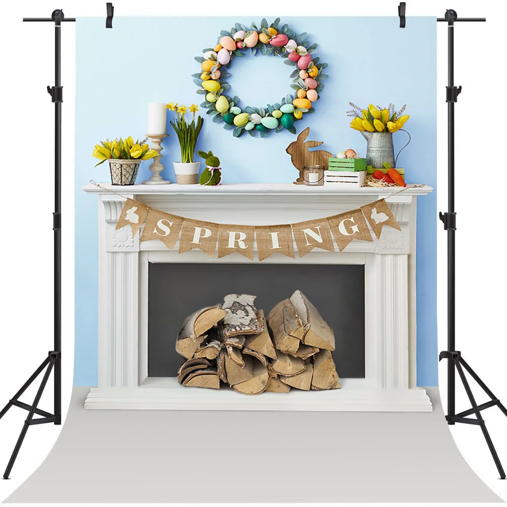 

Spring Rabbit Backdrop Easter Egg Fireplace Background for Photography Studio Kids Children Portrait Photo Backdrop Props Decor