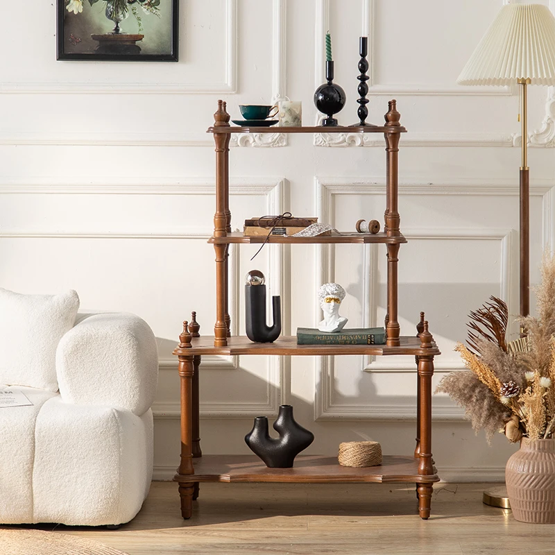 Стеллаж для хранения цвета ореха в стиле ретро. Деревянный журнальный столик.