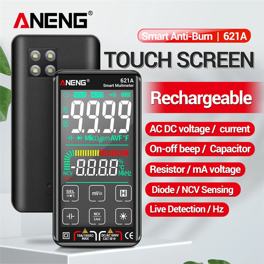 

ANENG 621A Smart Digital Multimeter Touch Screen Multimetro Tester transistor 9999 Counts True RMS Auto Range DC/AC 10A Meter
