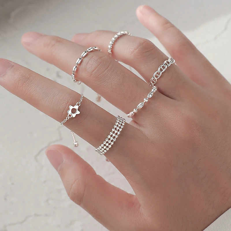 

100%925 sterling silver multifunctional Sparkling open Rings Women's Fashion Adjustable Chain Rings Wedding Jewelry Accessories