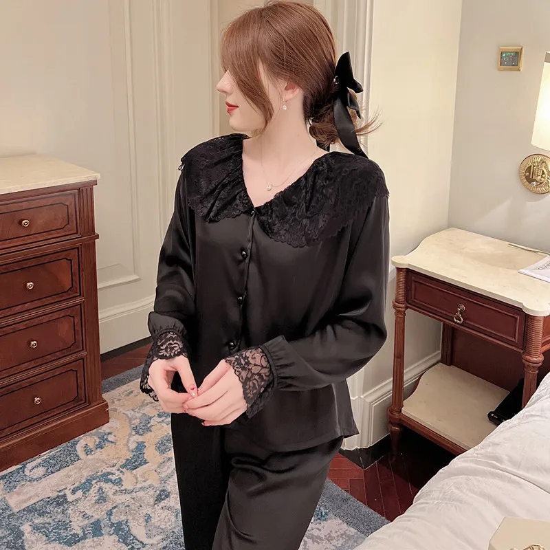 Lace princess cute ice silk pajamas suit women's sweet home clothes women pajamas