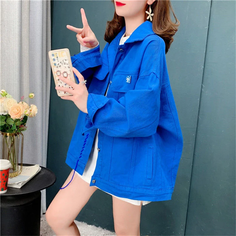 

Candy Color Loose Denim Jacket Women's 2022 Spring Autumn Casual Vintage Korean Fashion Long Sleeve Jeans Coat Outerwear Coats