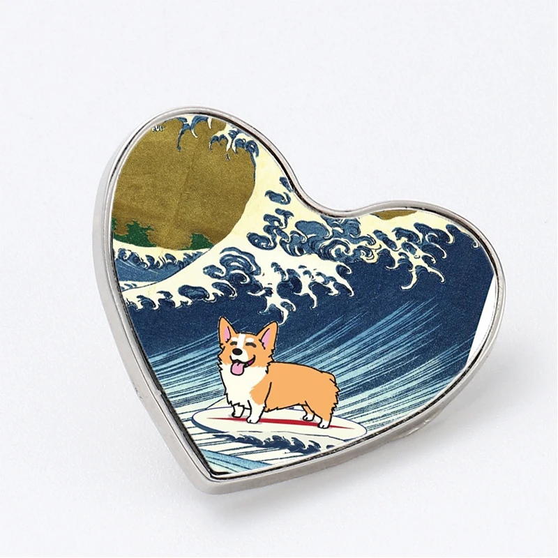 

Броши Corgi в виде собаки, серфинг в большой волне, Лив, булавка, ювелирный аксессуар, индивидуальная брошь, модные значки на лацкан