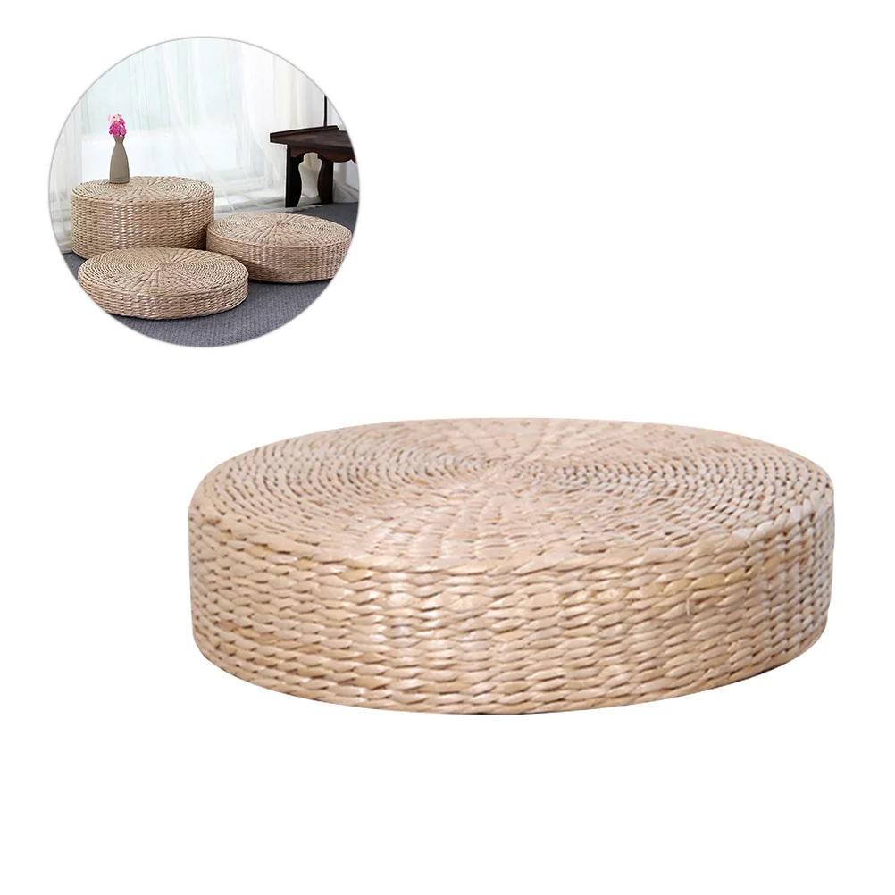 

Cushion Straw Floor Pillow Round Tatami Yoga Pouf Meditation Japanese Woven Mat Flat Chair Pad Seat Weaving Meditating Throw