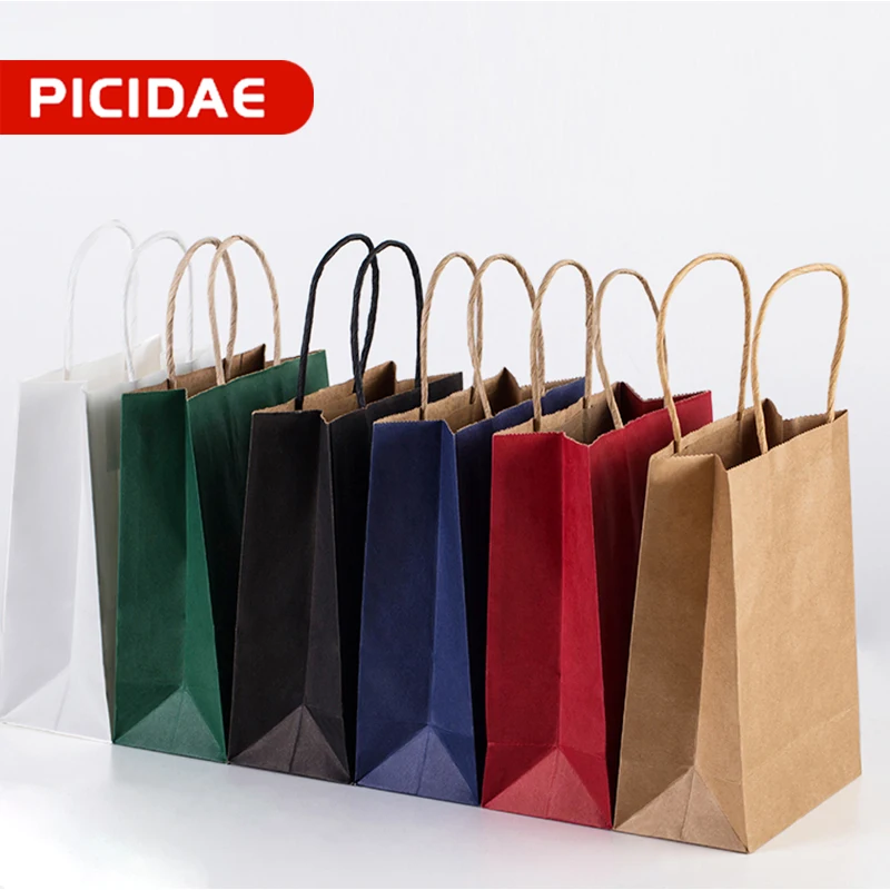 

10 Pcs of Milk Tea Takeaway Packaging Bags Clothing Store Packaging Kraft Paper Tote Bags Snacks Shopping Small Gifts Print LOGO