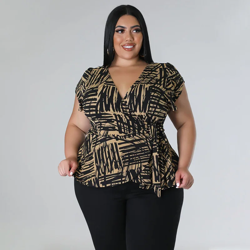 Plus Size Matching Sets Floral Print Tops Shirts And Pants Female Luxury Fashion V Neck Cloth 2023 Summer Women Two Piece Sets