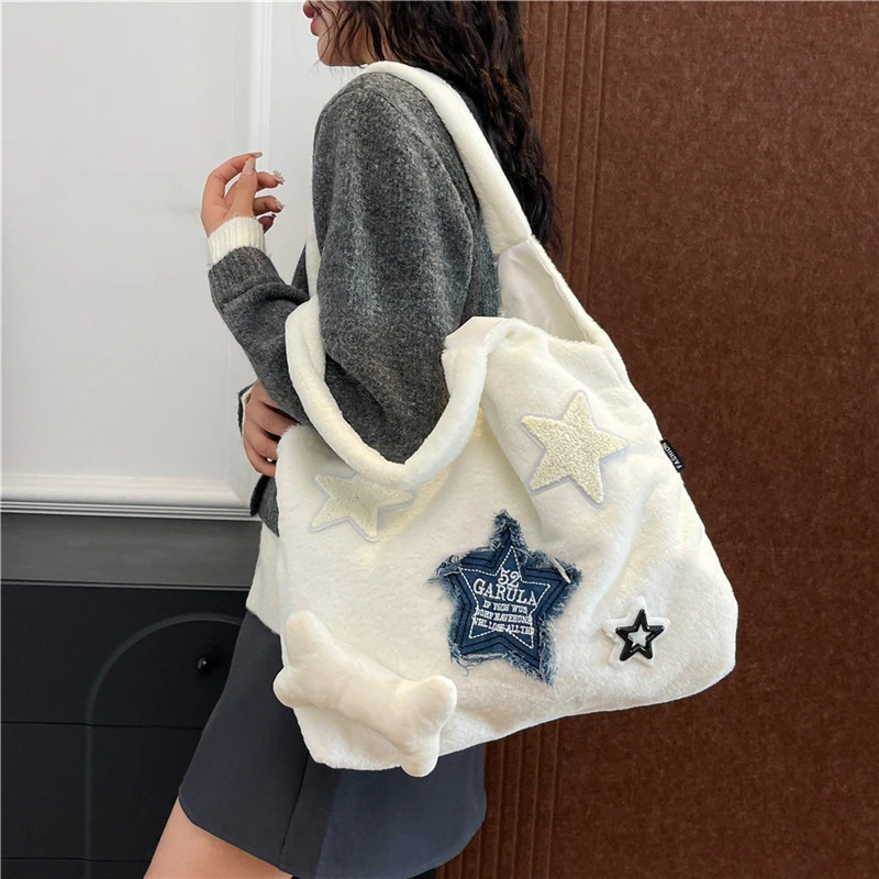 Новая женская объемная плюшевая Сумка-тоут на одно плечо классические модные