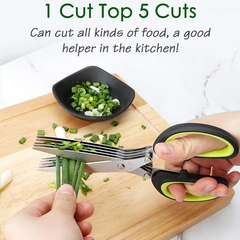 Multilayer Green Onion Scissors Multipurpose Stainless Steel Onion Cutting Knife Herb Seaweed Spice Scissor Kitchen Gadgets