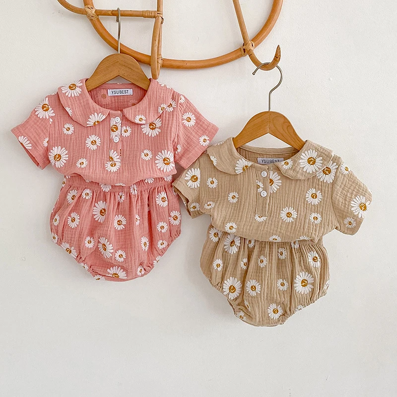 

Baby Girl Clothes Set Short Sleeve Floral Printing Cotton Linen T-shirt+PP Shorts Toddler Baby Girl Clothes Set For Summer