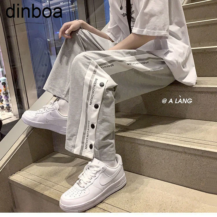 

Dinboa-2022 Summer Thin Breasted Pants Oversize Wide-leg Straight Trousers Korean Version Ins Loose Side Breasted Wide Pants