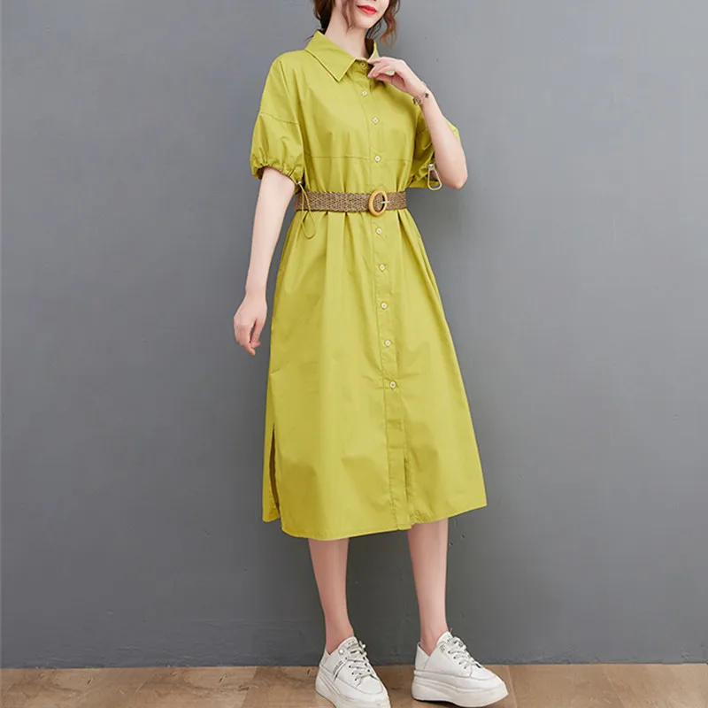 

2023 New Arrival Korea Style Single Breasted Chic Girl's Fashion Women Casual Summer Dress Belt Office Lady Work Blouse Dress