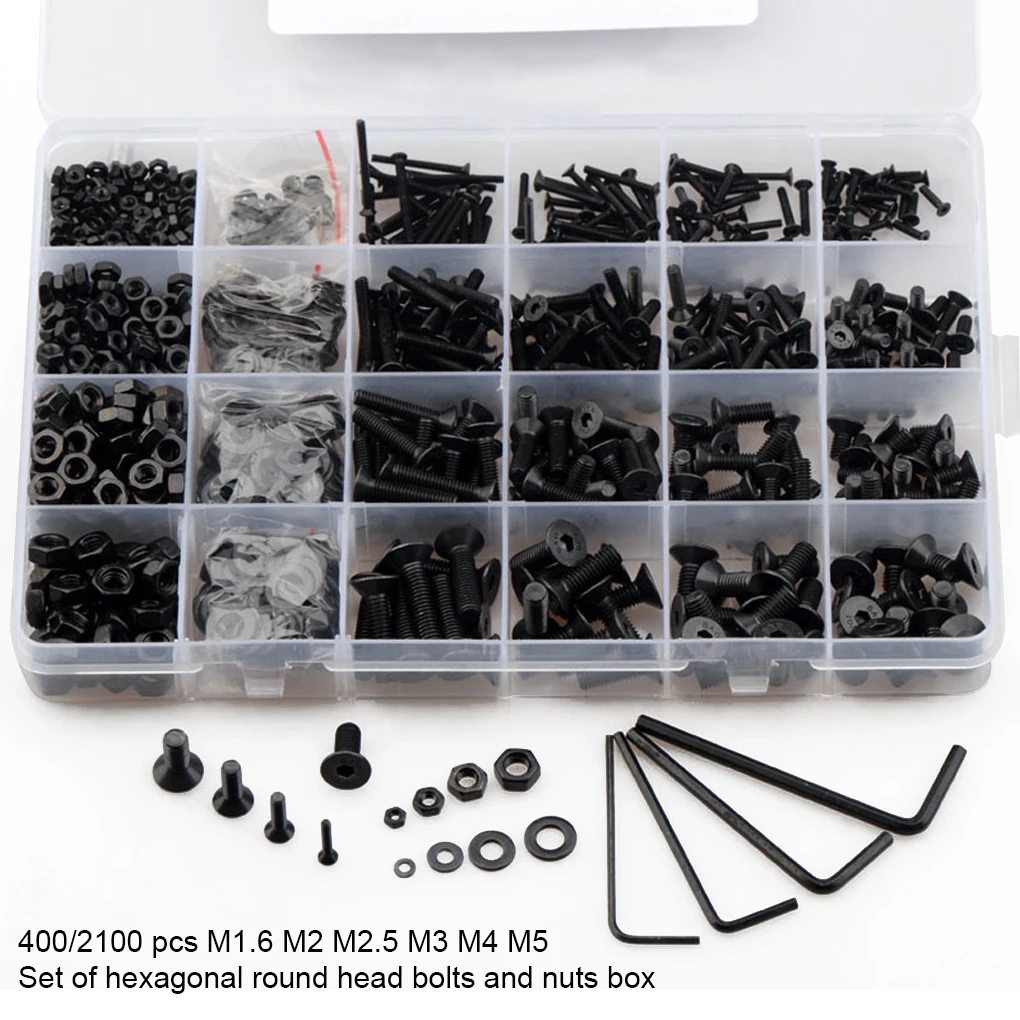 

1220 Pieces M2 M3 4 M5 Round Head Screw Bolts Fastener Hexagon Tool Kit