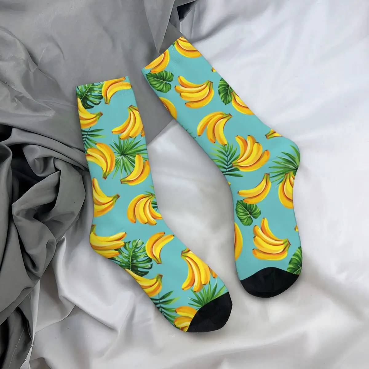 

Autumn Winter Harajuku Men's Women's Banana Summer Fruits Socks Tropical Palm Leaves Breathable Basketball Socks