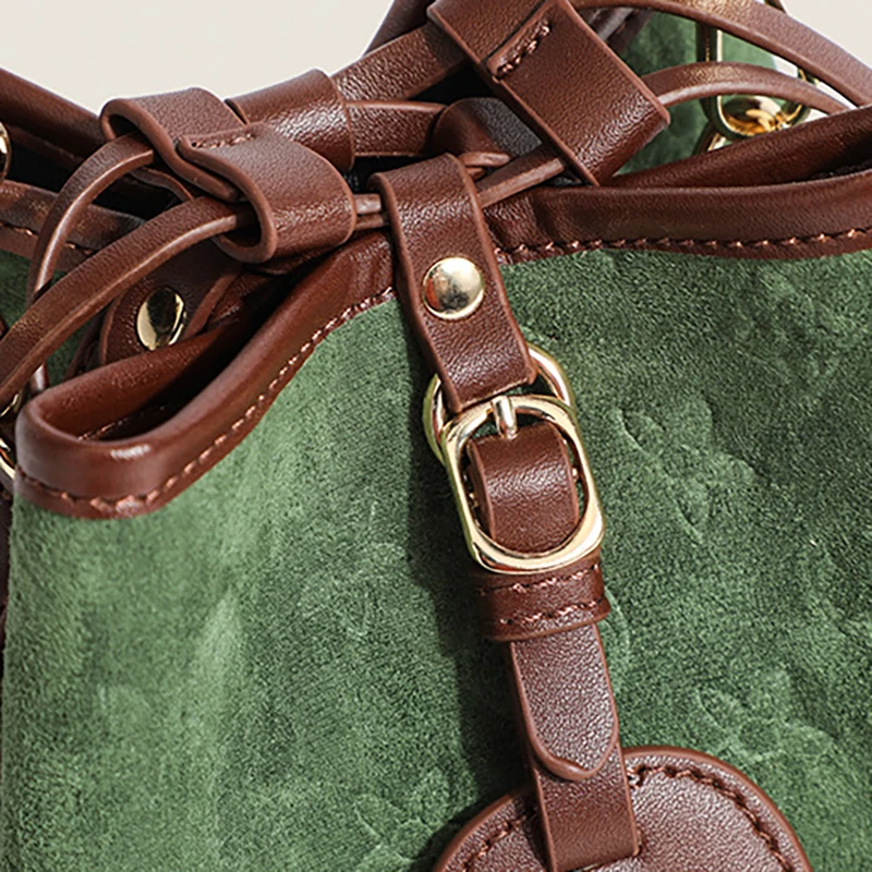 2022 Women's Designer Velvet Plaid Bucket Purse Handbags Female Crossbody Shoulder Bag Small Messenger Bags Casual Vintage Retro