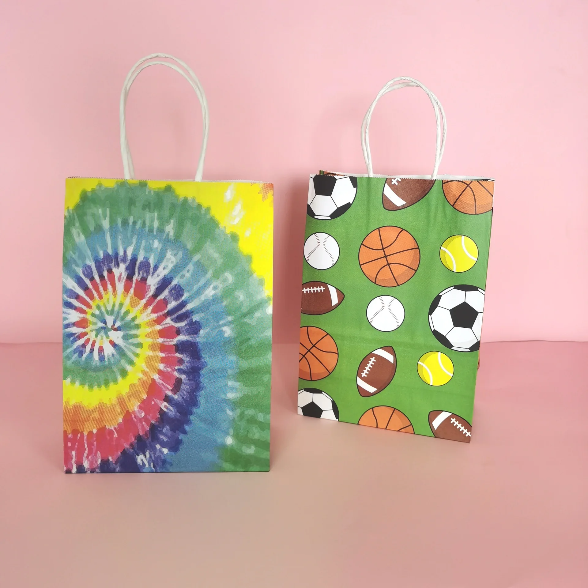 New style kraft paper tote bag creative football tie-dye gift bag business gift colorful shopping bag