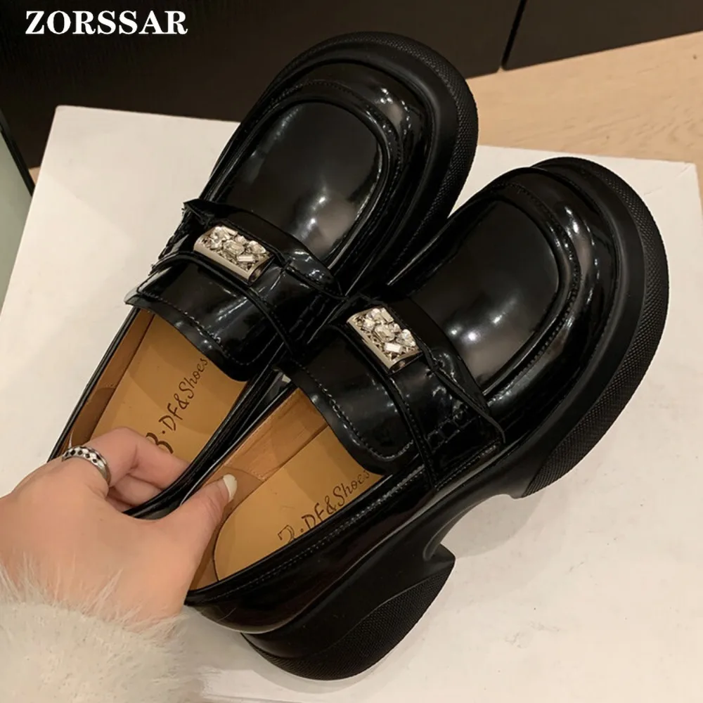 y na platformie mokasyny damskie buty moda Mary Janes z okrągłym czubkiem oksfordzie platforma co dzień łańcuszek obcasy