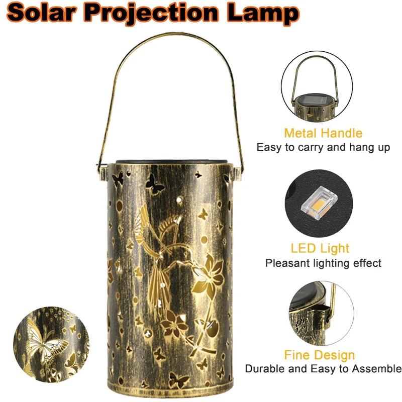 

LED Solar Light Solar Lantern Outdoor Waterproof Retro Butterfly Hummingbi Projection Lamp Waterproof Art Garden Courtyard Decor