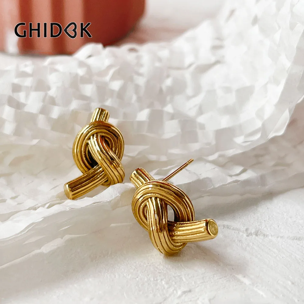 

Ghidbk Stainless Steel 18K Gold Plated Big Textured Knot Stud Earrings for Women Minimalist Statement Jewelry Tarnish Free