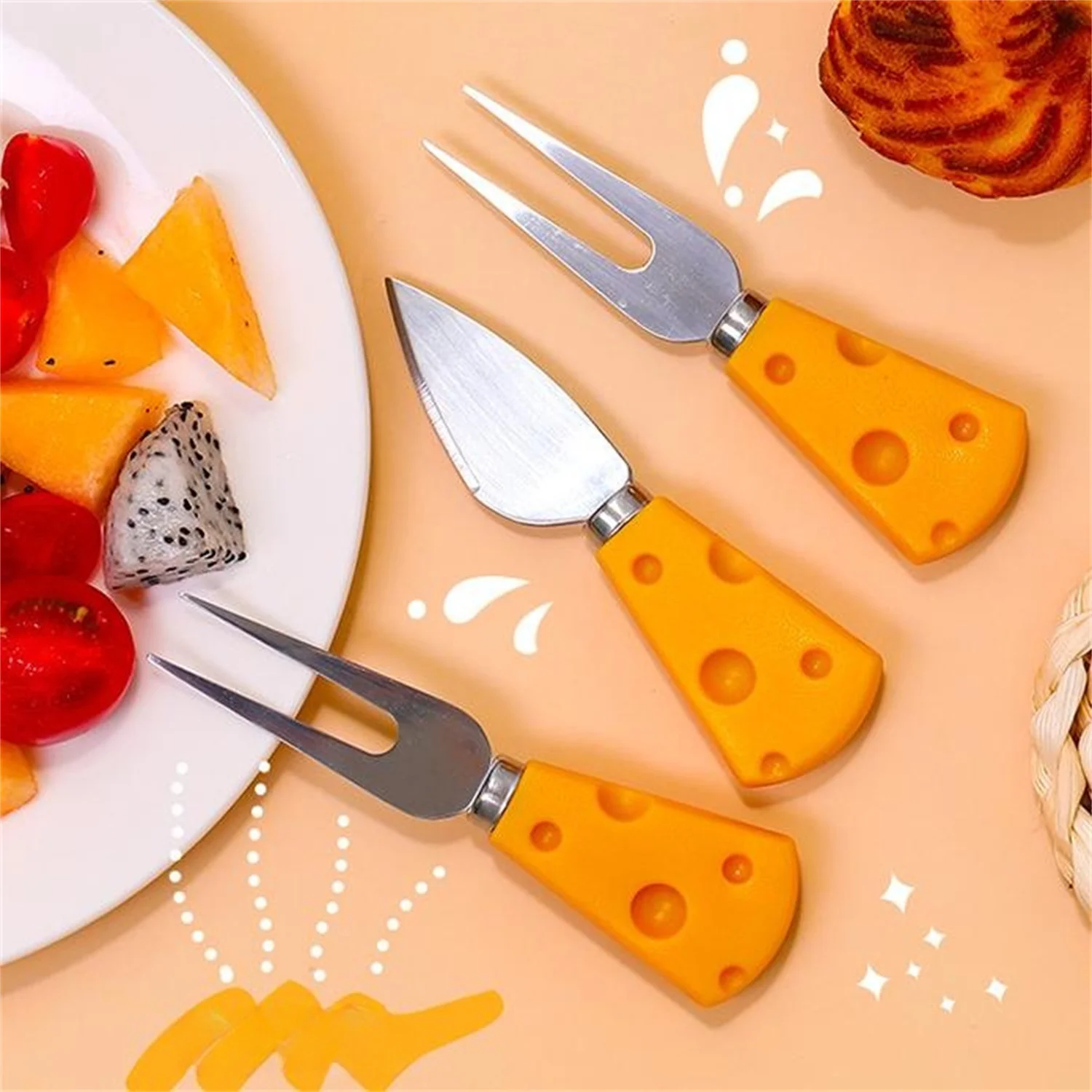 

Creative Lovely Spoon Fork Shovel Cheese Tools Cartoon Stainless Steel Tableware Dessert Fruit Cake Cheese Fork Kitchen Gadgets
