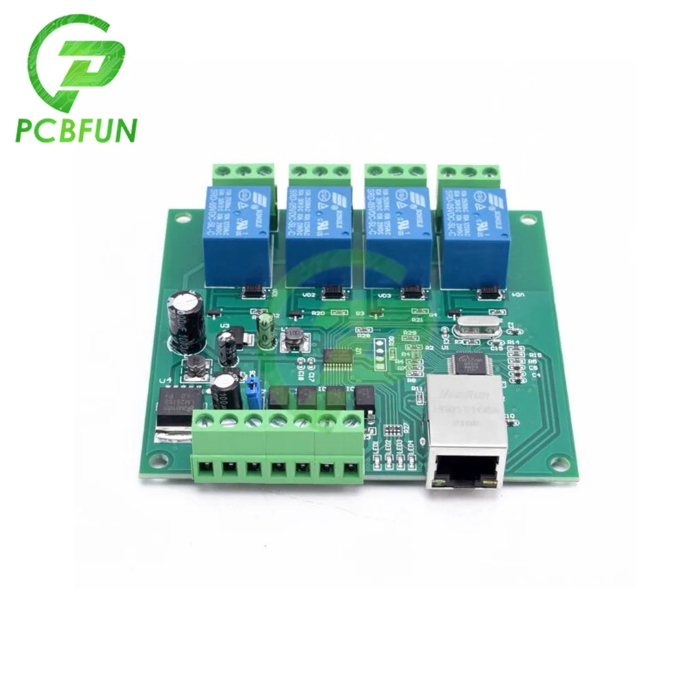 

4-канальный сетевой релейный модуль постоянного тока 12В-24В, низкоуровневый триггер, Электрический аксессуар, поддержка режима UDP, режим TCP-кл...