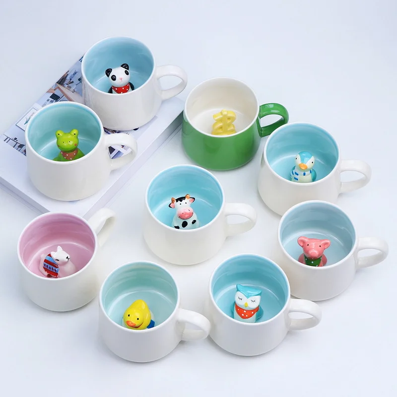 3D Animal Ceramic Mugs Cartoon Coffee Milk Tea Breakfast Cup Novelty Chinese Zodiac Graffiti Mugs Kids Christmas Gift Customized