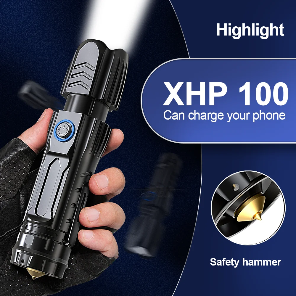 

2022 NEW XHP100 High Power LED Flashlights Tactical USB Rechargeable Camping Torch 250000 Lumen 18650 Waterproof Flashlight