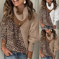 women y2k top sweaters 2022 autumn new leopard print v neck t shirt knitted scarf bottoming jumper fashion tops sweater